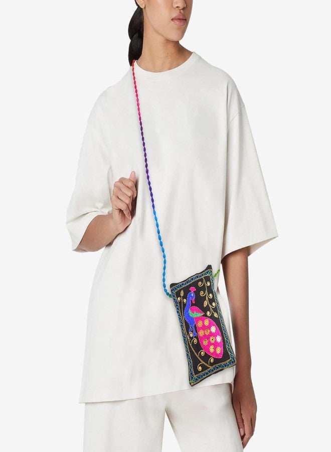 Superstore18 Cotton Blend Handmade Peacock motif Embroidered Mobile Crossbody Bag, Traditional Wedding Design, for Women (SST5153HBSC) - Image 2